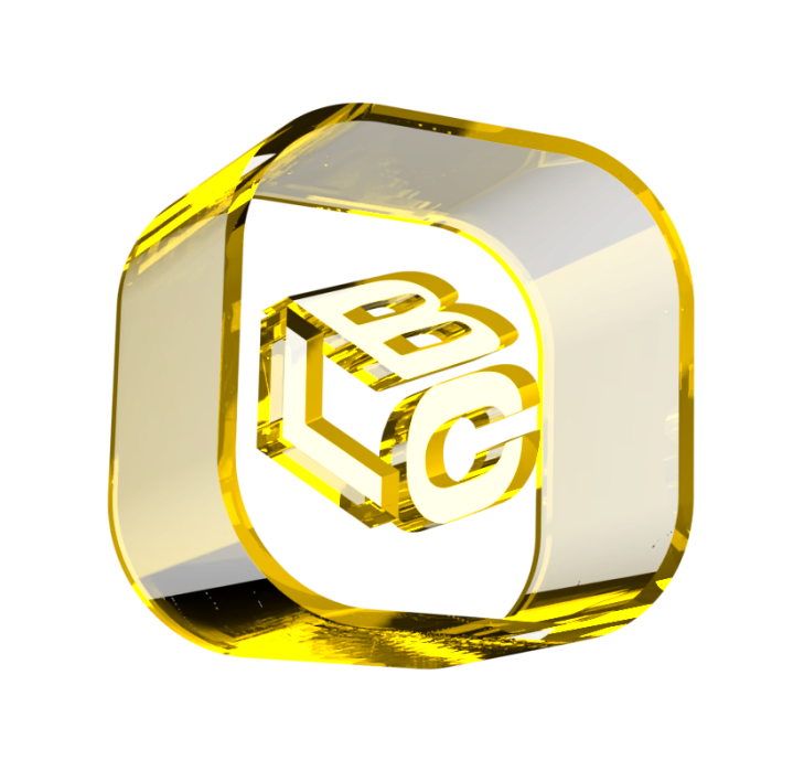 Logo do LCbank em 3D dourado com as letras LC e B